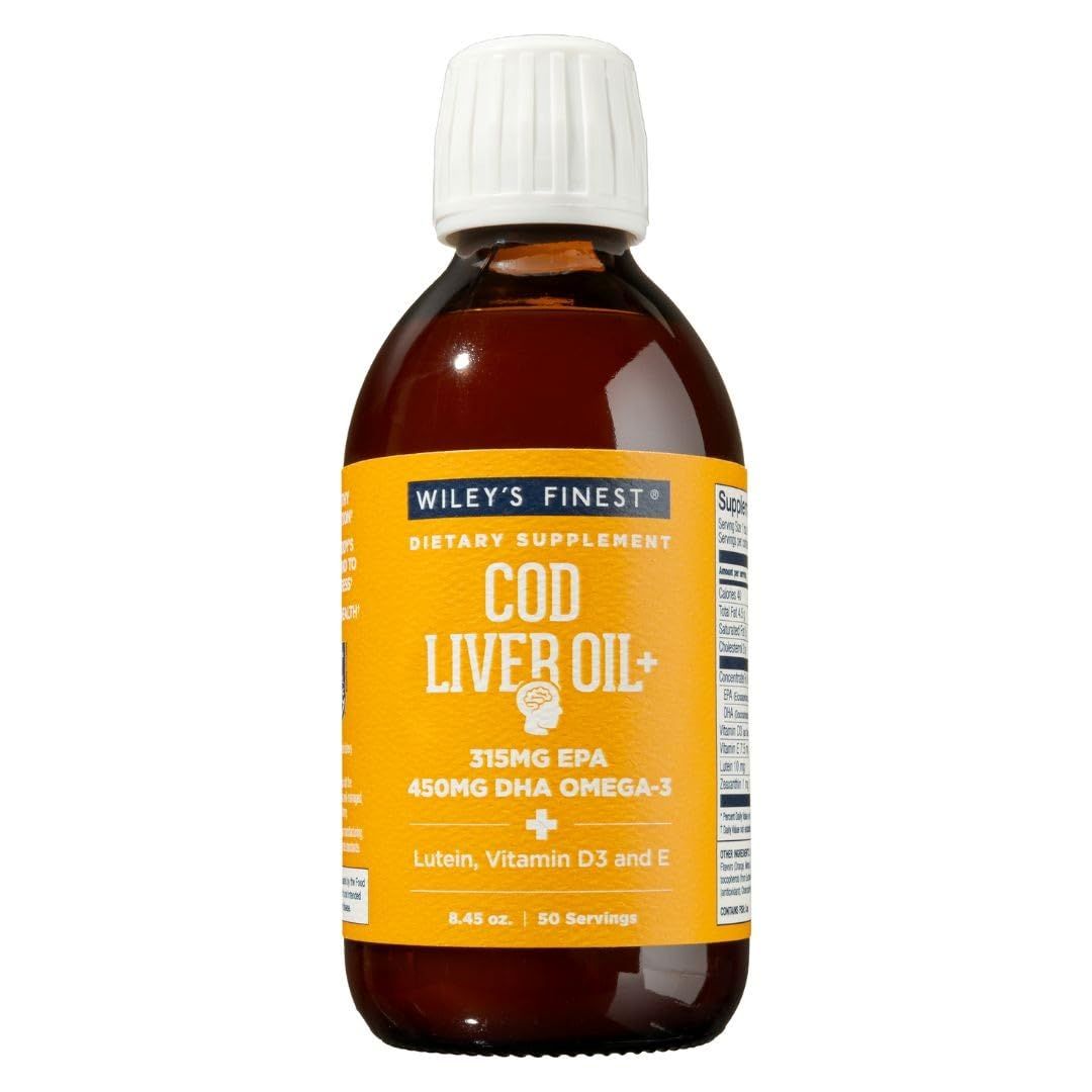 Wiley&#39;s Finest Wild Alaskan Fish Oil Cod Liver Oil - Orange Flavored Omega-3 Fish Oil Supplement - 755mg Omega-3s - 8.45 Oz (50 Servings)
