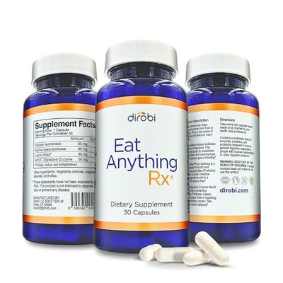 Dirobi Eat Anything Xylose Isomerase Fructose Malabsorption Enzymes, FODMAP Supplement, Digestive Enzymes for Better Lactose, Fat, Protein &amp; Carbohydrate Digestion Gas &amp; Bloating Relief 30 Capsules