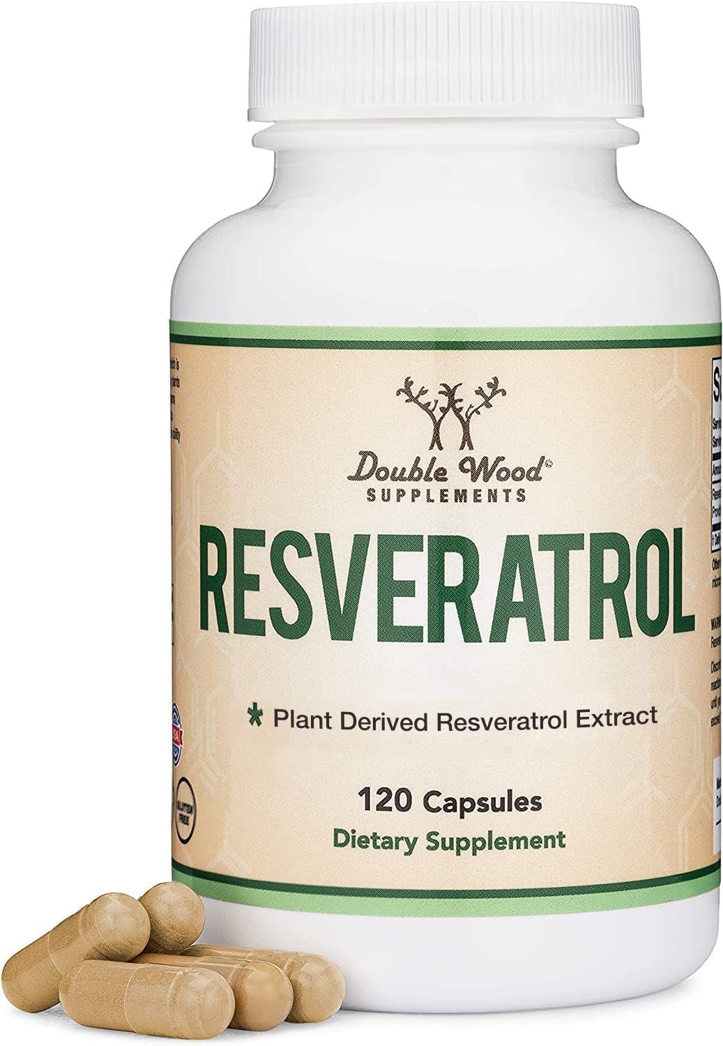 Resveratrol Supplement 500mg Per Serving, 120 Capsules (Resveratrol Polygonum Root Extract Providing 50% Trans Resveratrol) Healthy Aging Support by Double Wood