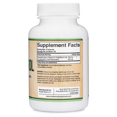 Resveratrol Supplement 500mg Per Serving, 120 Capsules (Resveratrol Polygonum Root Extract Providing 50% Trans Resveratrol) Healthy Aging Support by Double Wood