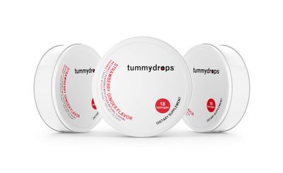Organic Fresh Strawberry Ginger Tummydrops (Pack with 3 Tins). Gluten Free &amp; Vegan. Contains 54 Individually Wrapped Organic Ginger Lozenges.