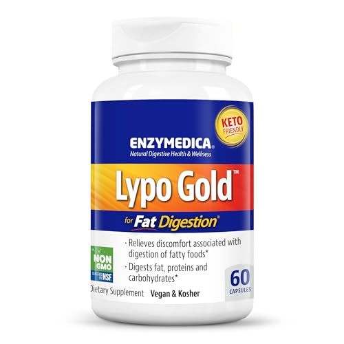 Enzymedica Lypo Gold, Digestive Enzymes for Fat Digestion, Offers Fast Acting Gas &amp; Bloating Relief, 60 Count