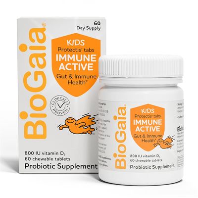 BioGaia Immune Active Kids | Probiotic + Vitamin D | for Digestive &amp; Immune Health | Ages 3+ | Allergen, Dairy, Soy &amp; Gluten Free | Trusted by Pediatricians | 60 Day Supply | Orange Flavored Chewable