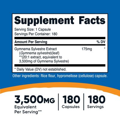 Nutricost Gymnema Sylvestre (20:1 Extract) 175mg, 180 Capsules - Non-GMO, Gluten Free, and Vegetarian Friendly