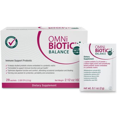 OMNi BiOTiC Balance Probiotic Immune Support - Bifidobacterium &amp; Lactobacillus - Hypoallergenic - Immune Booster Supplement for Men and Women - Non-GMO (28 Daily Packets)