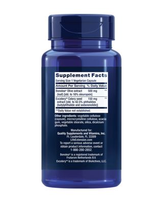 Life Extension Advanced Olive Leaf Vascular Support Promotes Cardiovascular &amp; Circulatory Health - Gluten-Free, Non-GMO, Vegetarian - 60 Vegetarian Capsules