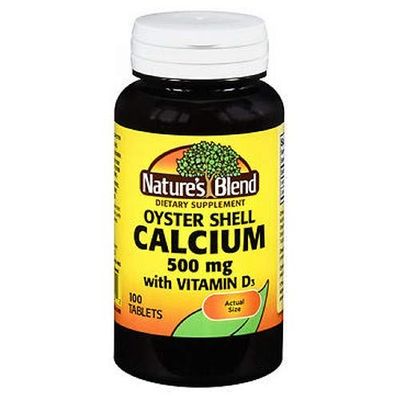 Nature&#39;s Blend Oyster Shell Calcium 500 mg + D - 100 Tablets, Pack of 2