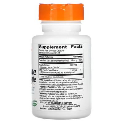 Doctor's Best Glutathione + Milk Thistle Contains Setria, Liver Health Support, Antioxidant Support, 60 VC