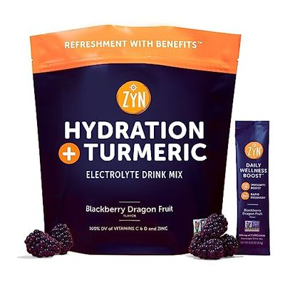 ZYN Turmeric Powder, Electrolyte Drink Mix Hydration Packets 32 Servings | BlackBerry Dragonfruit | Healthy Electrolytes Powder with Turmeric Powder, Vitamin C, Zinc &amp; Curcumin