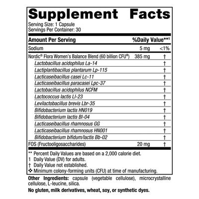 Nordic Naturals Nordic Flora Probiotic Women's Balance - 30 Capsules - 12 Probiotic Strains with 60 Billion Cultures - Intestinal Support, Vaginal Health - Vegan - 30 Servings