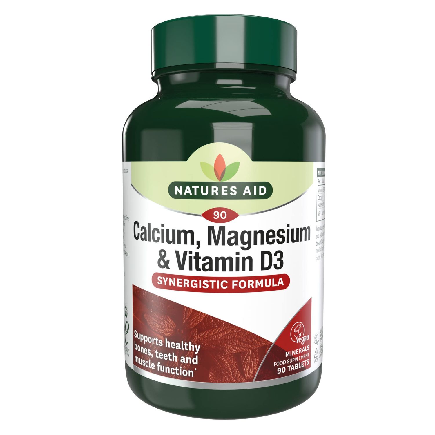 Natures Aid Calcium, Magnesium &amp; D3 90 Tablets. Suitable for Vegans.