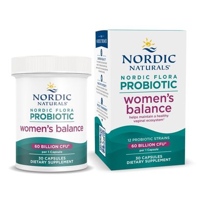 Nordic Naturals Nordic Flora Probiotic Women&#39;s Balance - 30 Capsules - 12 Probiotic Strains with 60 Billion Cultures - Intestinal Support, Vaginal Health - Vegan - 30 Servings