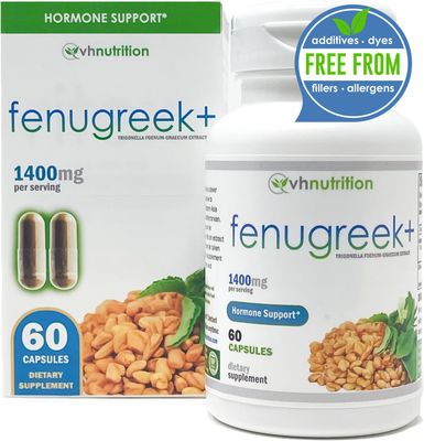 VH Nutrition Fenugreek+ | Fenugreek Capsules for Women | 1400mg Lactation Supplement* | Extra Strength Mother&#39;s Breastfeeding Support Formula* | Easy to Swallow 60 Capsules