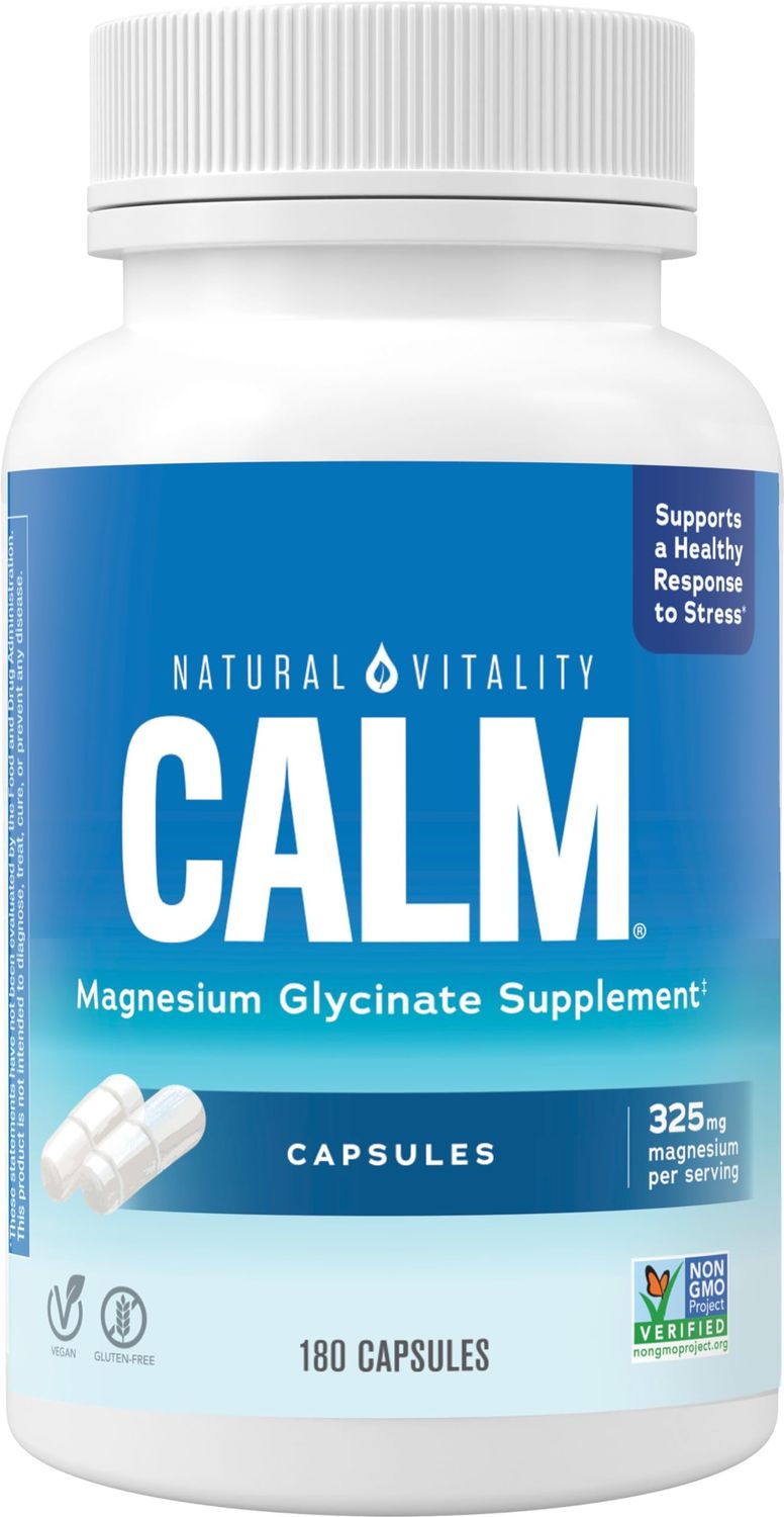 Natural Vitality Calm, Magnesium Glycinate Supports Bone, Muscle, Heart, &amp; Nerve Health, Non-GMO, Vegan, Gluten Free 180ct