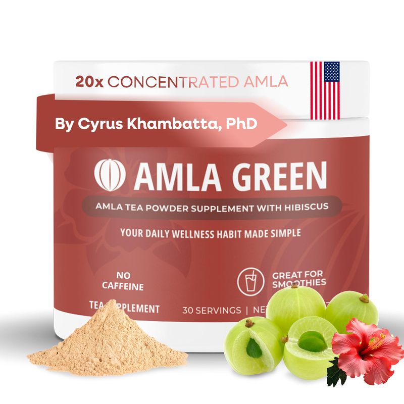 Amla Powder &amp; Green Tea Superfood Supplement with Hibiscus, 20x Ultra Concentrated Amla, Antioxidant Support, Made with Oolong Tea and Indian Gooseberries, Organic, Vegan, Hibiscus, 30 Servings