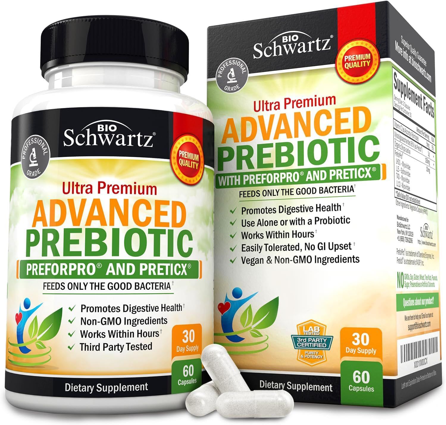 Prebiotics for Advanced Gut Health - Immune System Support &amp; Dietary Fiber - Fuels Good Bacteria Growth to Promote Digestive Health - Gas &amp; Digestion Support - Probiotics for Men &amp; Women - 60 Capsules