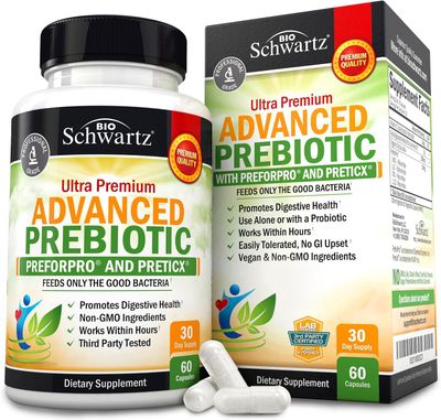 Prebiotics for Advanced Gut Health - Immune System Support &amp; Dietary Fiber - Fuels Good Bacteria Growth to Promote Digestive Health - Gas &amp; Digestion Support - Probiotics for Men &amp; Women - 60 Capsules