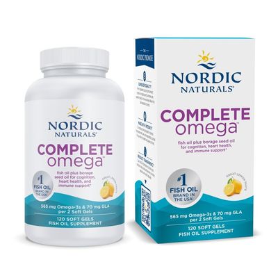 Nordic Naturals Complete Omega, Lemon Flavor - 120 Soft Gels - 565 mg Omega-3 - EPA &amp; DHA with Added GLA - Healthy Skin &amp; Joints, Cognition, Positive Mood - Non-GMO - 60 Servings