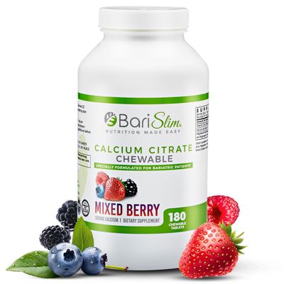 BariSlim Bariatric Calcium Citrate with Magnesium and Vitamin D Tabs - 500 mg of Calcium Citrate Per Serving - Formulated for Patients After Weight Loss Surgery | Mixed Berry (90 Servings)