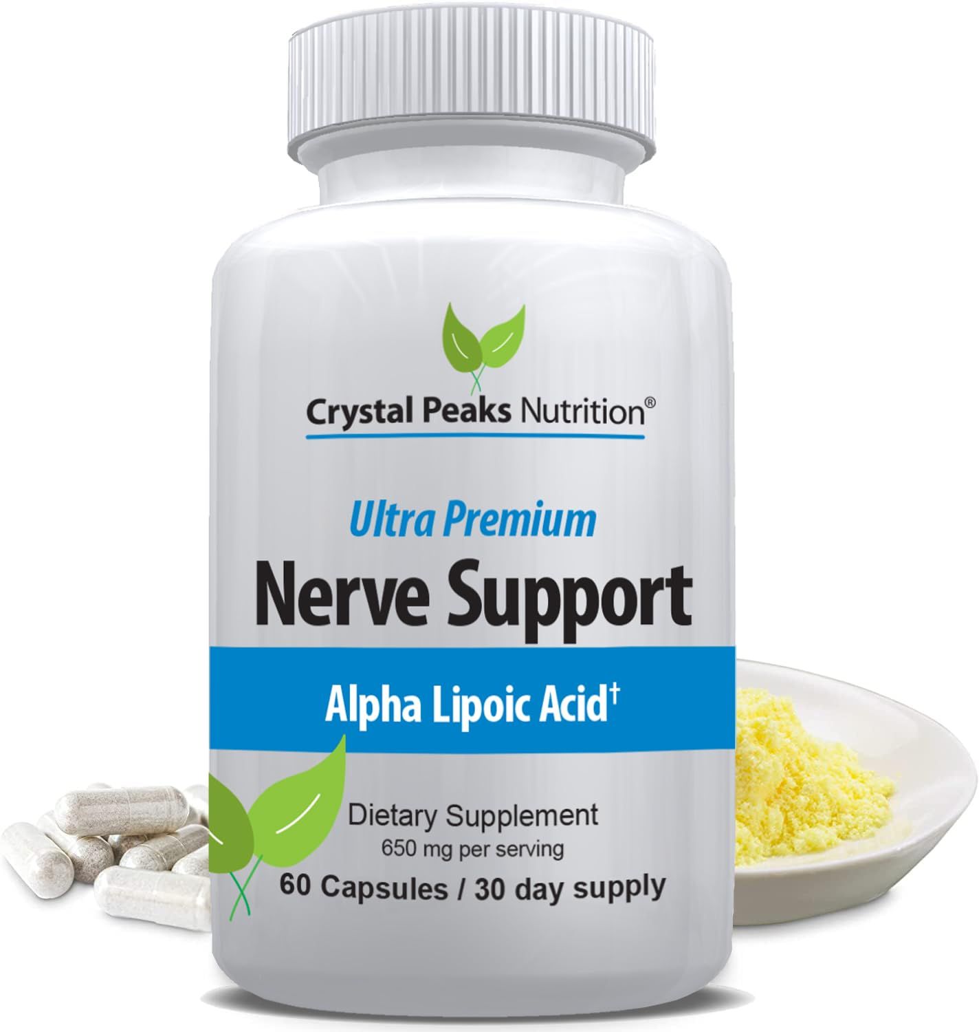 Nerve Support Supplement - Natural Vitamins with 650mg non-GMO ALA Alpha Lipoic Acid - Premium Nerve Support Supplement - Hands &amp; Feet - Tingling, Numbness - 60 Veggie Capsules