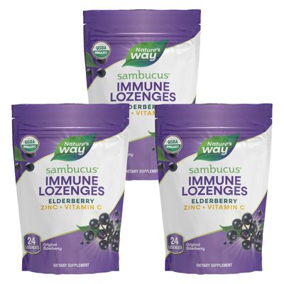 Nature&#39;s Way Organic Sambucus Zinc Lozenges - With Elderberry &amp; Vitamin C - Vegan &amp; Gluten Free - 24 Lozenges (Pack of 3)