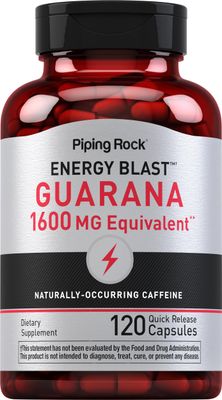 Piping Rock Guarana Capsules 1600 mg | 120 Count | Mega Strength Powder Extract Pills | Non-GMO, Gluten Free Supplement