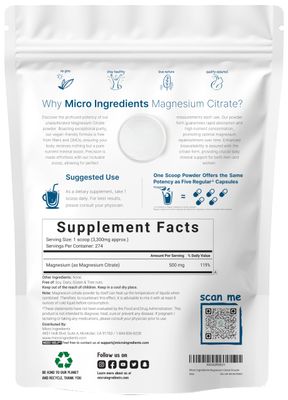 Pure Magnesium Citrate Powder (Citrato de Magnesio en polvo), 2 Pounds (32 Ounce), Pure and Filler Free, Relaxation and Nutrient Utilization, Vegan