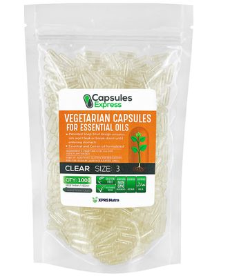 XPRS Nutra Size 3 Empty Vegan Capsules - 1000 Count Clear Veggie Capsules for Essential Oils - Empty Vegetable Capsules for Essential Oils - DIY Oil Filling Works with Most Essential Oils