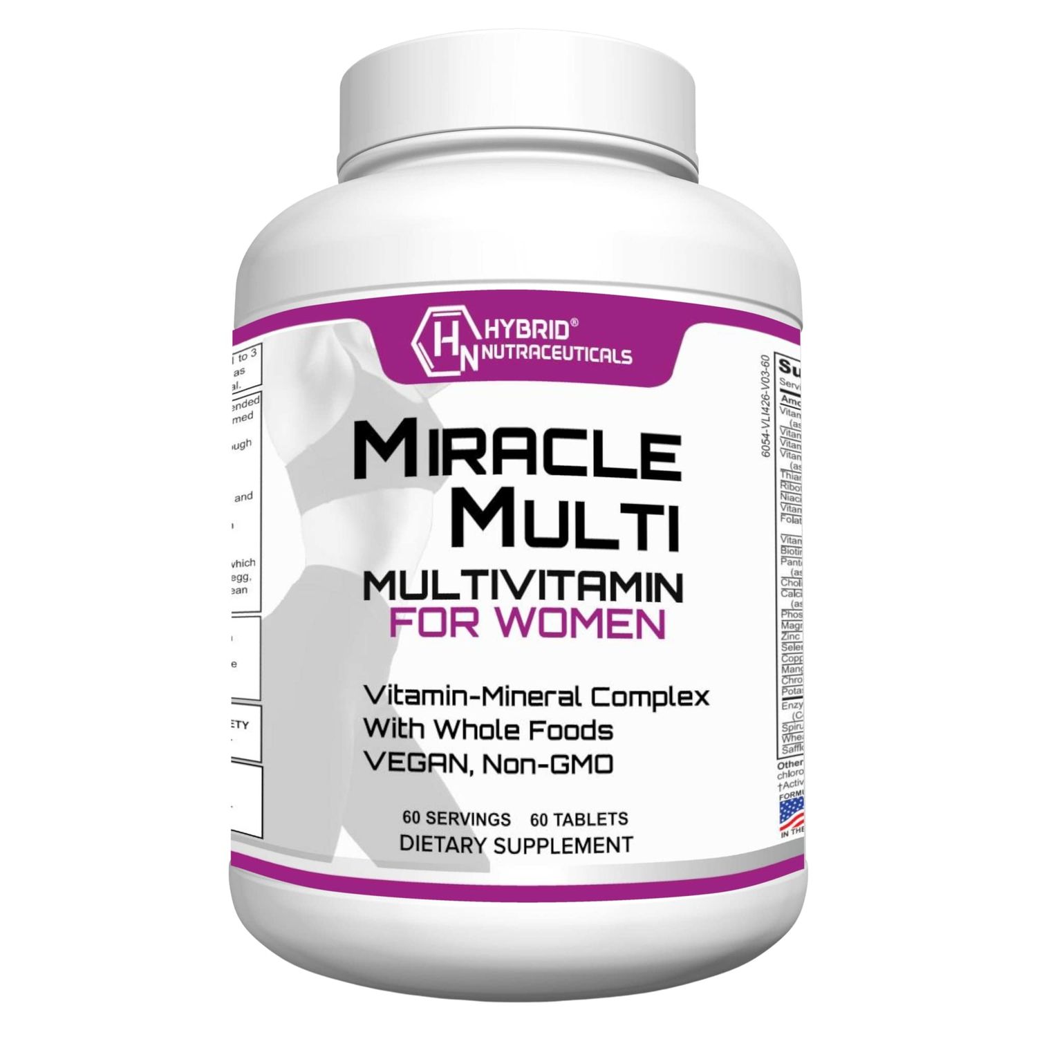 Hybrid Nutraceuticals MiracleMulti Women Multivitamin with Probiotics, Biotin, Folic Acid, Enzymes + Fruit &amp; Vegetable Blend - Immune Support, Heart Health, Energy: 60 Servings (Non-GMO)