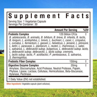 Innate Vitality Probiotics 120 Billion CFUs for Men &amp; Women, 34 Strains with Prebiotics &amp; Digestive Enzymes, Immune &amp; Digestive Health, Delayed Release, Shelf Stable, 30 Vegan Capsules