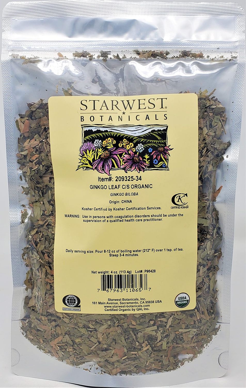 Ginkgo Leaf Cut &amp; Sifted Organic - 4 Oz