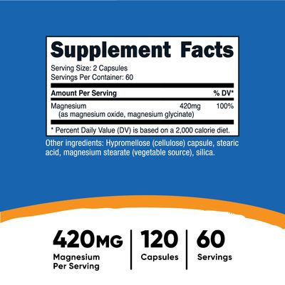 Nutricost Magnesium+ Extra Strength 420mg, 120 Capsules - 60 Servings. Magnesium Oxide and Glycinate - Non-GMO, Gluten Free, Vegan Friendly