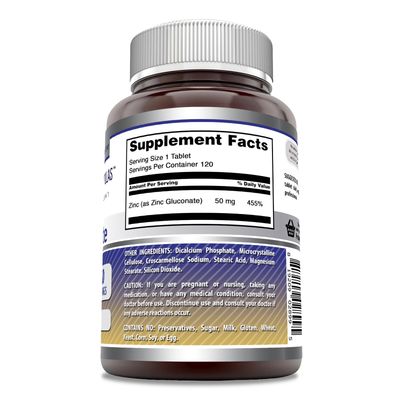 Amazing Formulas Zinc Gluconate Supplement | 50 Mg Per Serving | Tablets | Non-GMO | Gluten-Free | Made in USA (120 Count)