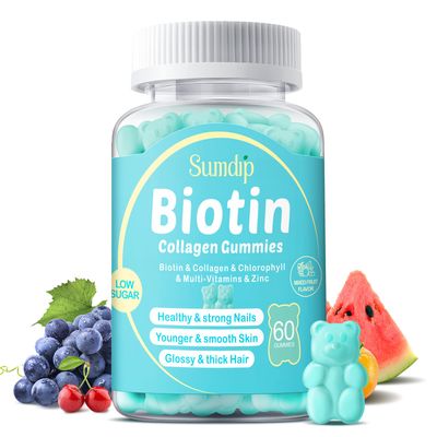 Biotin Gummies, Biotin 10,000mcg with Collagen Gummies for Hair Growth, Chlorophyll, Vatimin A, B6, B12, C, D, E, Organic Vegan Natural Hair Skin and Nails Gummies for Men Women -60 Gummies