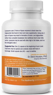 Houston Enzymes - Lypazyme - 120 Capsules - Professionally Formulated with 3 Different Lipase Enzymes - Supports Complete Breakdown of Triglyceride Fats - Excellent for High-Fat Diets