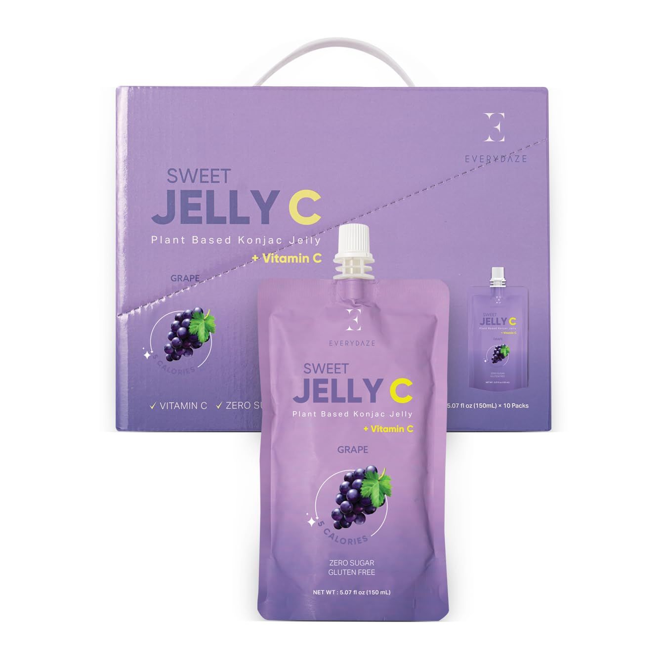 EVERYDAZE Sweet Jelly C Konjac Jelly | Vitamin C, Vegan, 5 Calories, 0 Sugar | Grape | 10 Packs | Keto, Gluten Free, Healthy Diet Pouch Drinkable Snack, Weight Management, Low Calorie