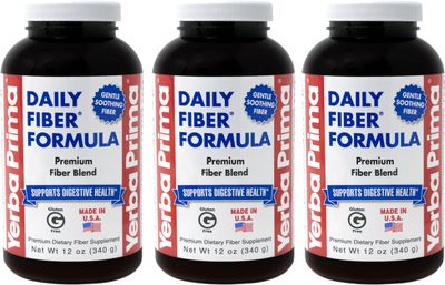 Yerba Prima Daily Fiber Formula Powder - 12 oz (Pack of 3) - Soluble &amp; Insoluble Dietary Fiber Supplement - Colon Cleanse - Vegan, Non-GMO, Gluten-Free