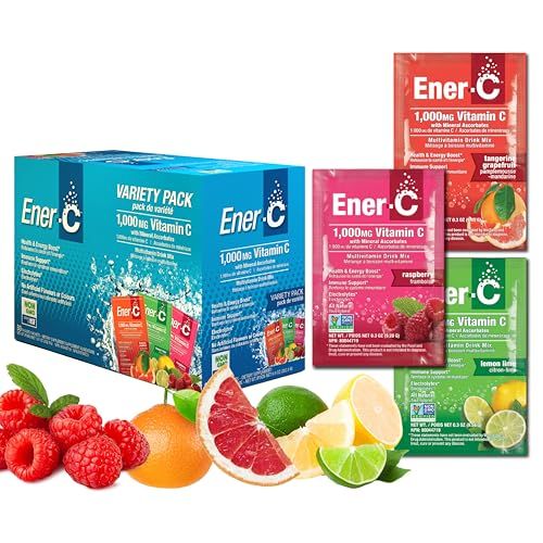 Ener-C Variety Pack Multivitamin Drink Mix Powder Vitamin C 1000mg &amp; Electrolytes with Real Fruit Juice Natural Energy &amp; Immune Support for Women &amp; Men - Non-GMO Vegan &amp; Gluten Free - 30 Count