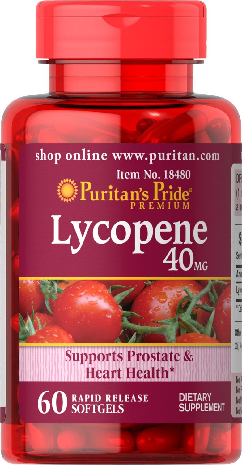Puritan&#39;s Pride Premium Lycopene 40mg, Dietary Supplement for Prostate, Antioxidant, Heart Health, and Overall Health Support, 2 Month Supply, 60 Rapid Release Softgels