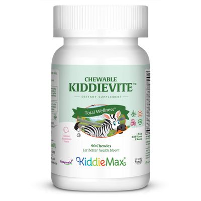 Maxi Health Chewable KiddieVite - One-a-Day Kids Multivitamin with 10 mg Iron, Zinc, Magnesium - Immune Support - Vitamins A, C, D3, E, B6, B12 - Bubble Gum Flavor - Kosher - 90 Chewies