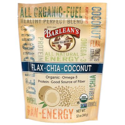 Barlean&#39;s Organic Flax Chia Coconut Seed Blend with 2,330 mg Omega 3 Fatty Acids, Fiber Supplement with Whole Chia Seeds and Ground Flaxseed, 12 oz
