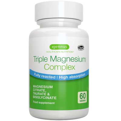 Advanced Triple Magnesium Complex, Fully Reacted &amp; Chelated Glycinate, Taurate &amp; Citrate, Clean Label, High Bioavailability &amp; Absorption, 60 Tablets, Vegan, Non-Buffered, by Igennus