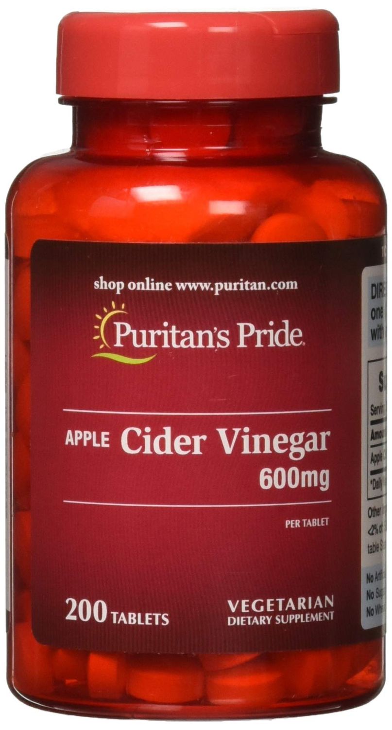 Puritan&#39;s Pride Apple Cider Vinegar 600 mg, Vegetarian Dietary Supplement, 6 Month Supply, 200 Tablets (Packing May Vary)