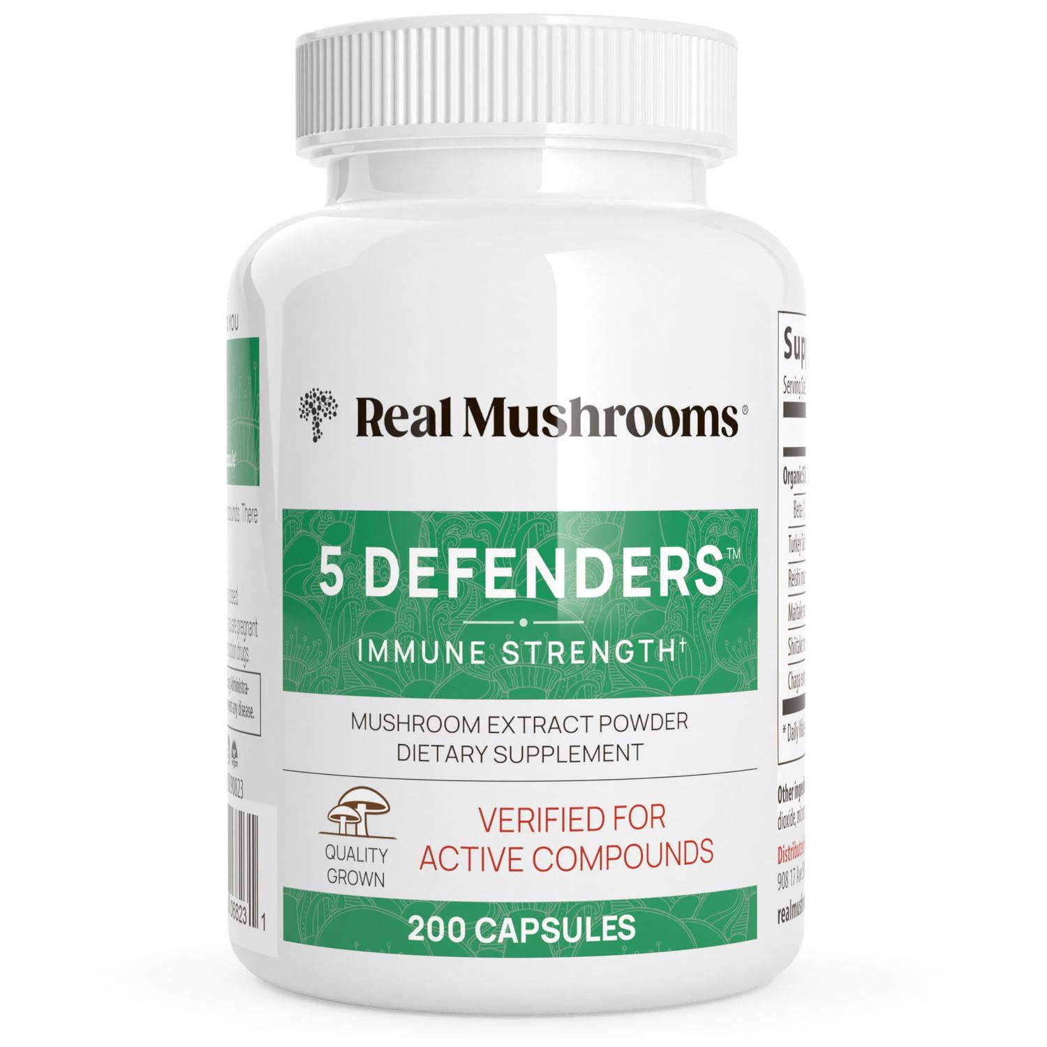 Real Mushrooms 5 Defenders Capsules - Organic Mushroom Extract w/ Chaga, Shiitake, Maitake, Turkey Tail, &amp; Reishi - Mushroom Supplement - Vegan, Non-GMO