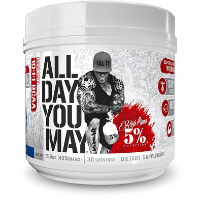 5% Nutrition Rich Piana AllDayYouMay BCAA Powder | Premium Intra &amp; Post Workout Amino Acids, Hydration, Endurance, Muscle Recovery, Joint &amp; Liver Support | 16.4 oz, 30 Servings (Blue Raspberry)