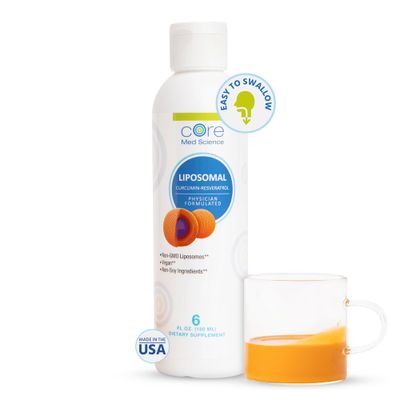 Core Med Science Liposomal Curcumin Resveratrol 200mg Curcumin and 75mg Resveratrol - 6 Fl Oz Liquid - High Absorption Curcumin Supplement