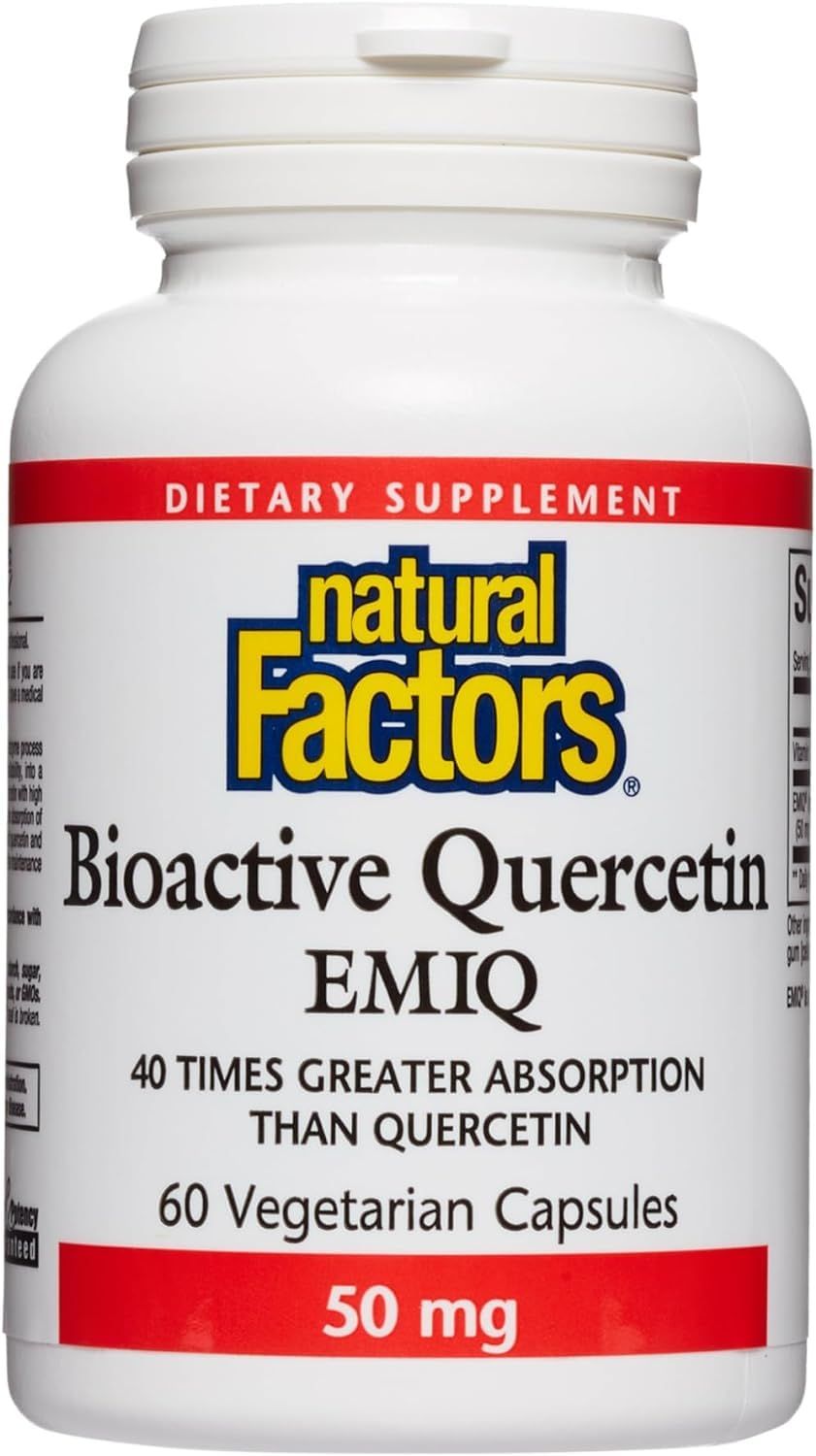 Natural Factors Bioactive Quercetin EMIQ 50 mg with Vitamin C, Supports Sinus, Heart and Immune Health, 60 Capsules