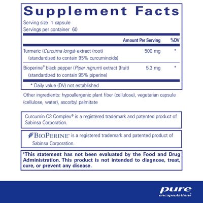 Pure Encapsulations Curcumin 500 with Bioperine - Antioxidant Supplement to Support Joints, Tissue, Liver, Colon & Cellular Health* - with Turmeric Curcumin & Bioperine - 60 Capsules