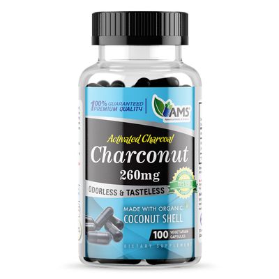 America Medic &amp; Science Charconut 1680 mg (100 Capsules) | Activated Charcoal Supplement for Men &amp; Women | Made with Coconut Husk | Promotes Better Stomach and Digestive Health | Gas &amp; Bloating Relief