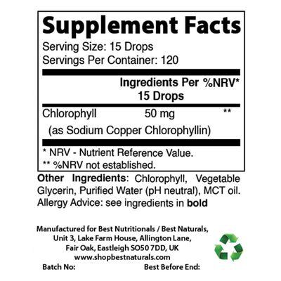 Best Naturals Liquid Chlorophyll Drops - 50 mg - 120 Servings Per Glass Bottle - 2 FL OZ